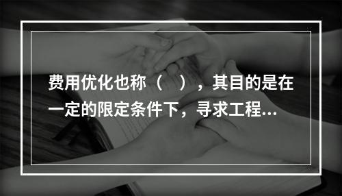 费用优化也称（　），其目的是在一定的限定条件下，寻求工程总成