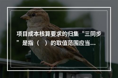 项目成本核算要求的归集“三同步”是指（　）的取值范围应当一致