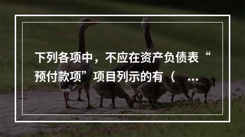 下列各项中，不应在资产负债表“预付款项”项目列示的有（　　）