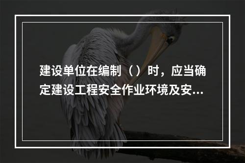 建设单位在编制（ ）时，应当确定建设工程安全作业环境及安全施