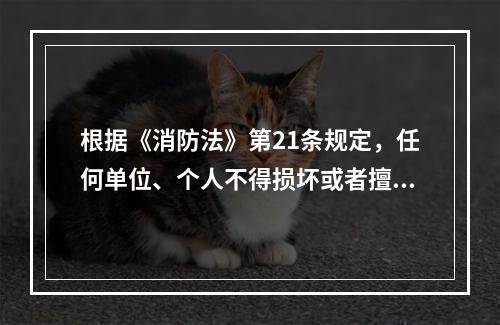 根据《消防法》第21条规定，任何单位、个人不得损坏或者擅自挪