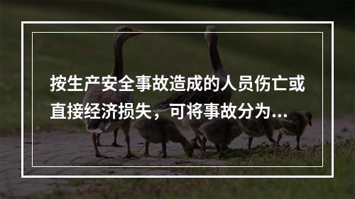 按生产安全事故造成的人员伤亡或直接经济损失，可将事故分为（　