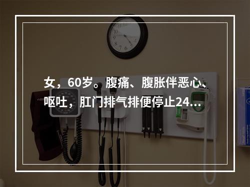 女，60岁。腹痛、腹胀伴恶心、呕吐，肛门排气排便停止24小时