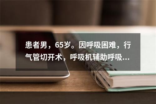 患者男，65岁。因呼吸困难，行气管切开术，呼吸机辅助呼吸。对