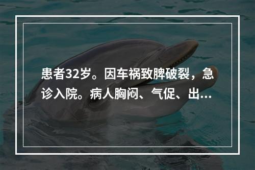 患者32岁。因车祸致脾破裂，急诊入院。病人胸闷、气促、出冷汗