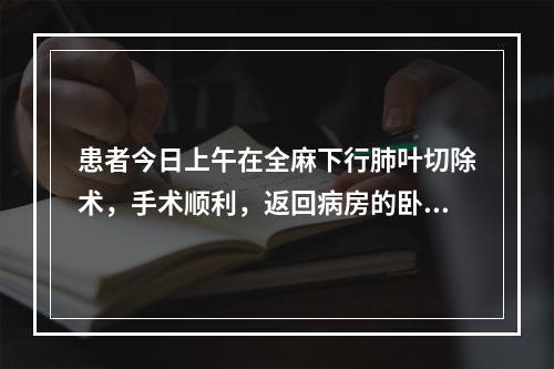 患者今日上午在全麻下行肺叶切除术，手术顺利，返回病房的卧位首