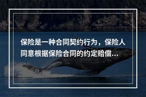 保险是一种合同契约行为，保险人同意根据保险合同的约定赔偿被保