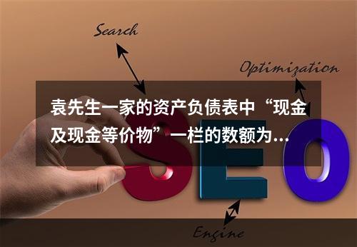 袁先生一家的资产负债表中“现金及现金等价物”一栏的数额为（　