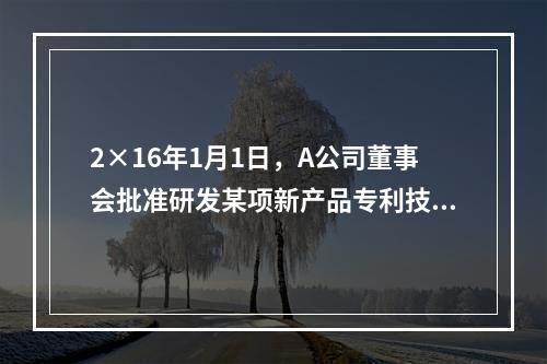 2×16年1月1日，A公司董事会批准研发某项新产品专利技术，