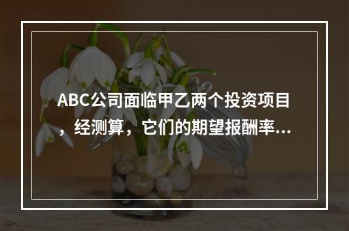 ABC公司面临甲乙两个投资项目，经测算，它们的期望报酬率相