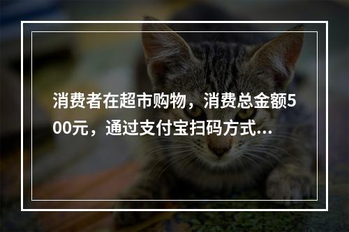 消费者在超市购物，消费总金额500元，通过支付宝扫码方式使用