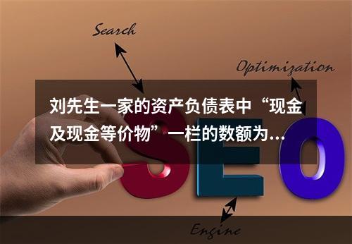 刘先生一家的资产负债表中“现金及现金等价物”一栏的数额为（　