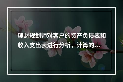 理财规划师对客户的资产负债表和收入支出表进行分析，计算的财务