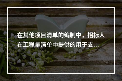 在其他项目清单的编制中，招标人在工程量清单中提供的用于支付必