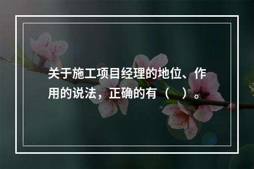 关于施工项目经理的地位、作用的说法，正确的有（　）。