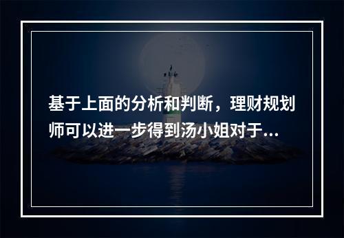 基于上面的分析和判断，理财规划师可以进一步得到汤小姐对于华夏