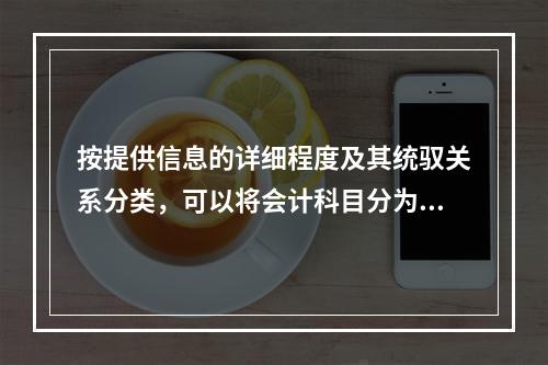 按提供信息的详细程度及其统驭关系分类，可以将会计科目分为()