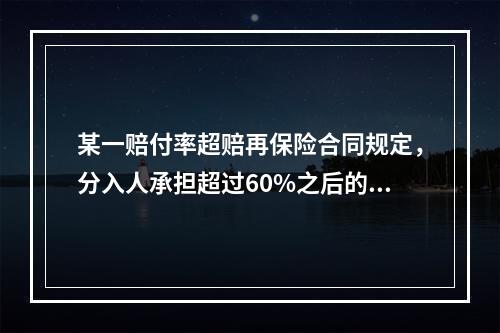 某一赔付率超赔再保险合同规定，分入人承担超过60%之后的50