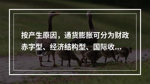 按产生原因，通货膨胀可分为财政赤字型、经济结构型、国际收支型