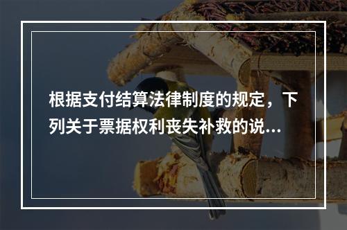 根据支付结算法律制度的规定，下列关于票据权利丧失补救的说法中