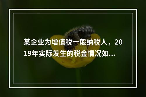 某企业为增值税一般纳税人，2019年实际发生的税金情况如下：