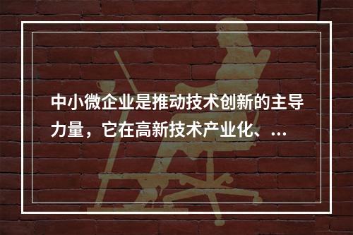 中小微企业是推动技术创新的主导力量，它在高新技术产业化、市场