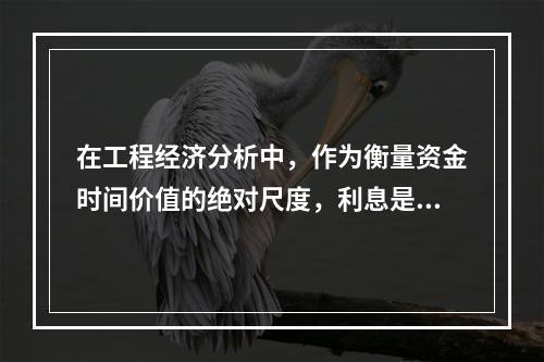 在工程经济分析中，作为衡量资金时间价值的绝对尺度，利息是指（