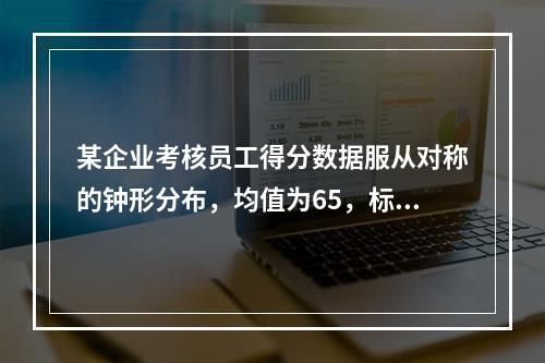 某企业考核员工得分数据服从对称的钟形分布，均值为65，标准差