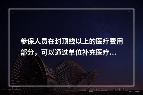 参保人员在封顶线以上的医疗费用部分，可以通过单位补充医疗保险