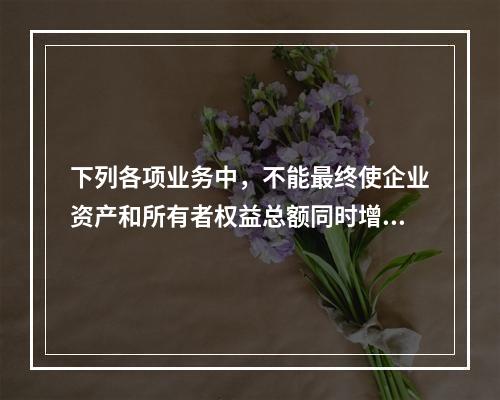 下列各项业务中，不能最终使企业资产和所有者权益总额同时增加的