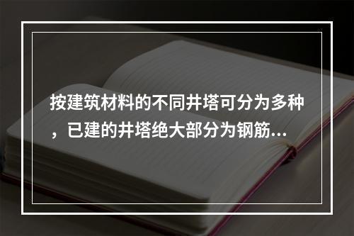 按建筑材料的不同井塔可分为多种，已建的井塔绝大部分为钢筋混凝