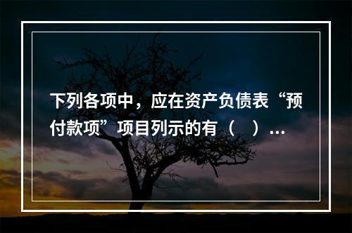 下列各项中，应在资产负债表“预付款项”项目列示的有（　）。