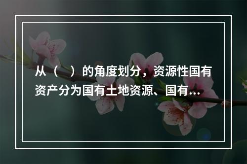 从（　）的角度划分，资源性国有资产分为国有土地资源、国有矿产