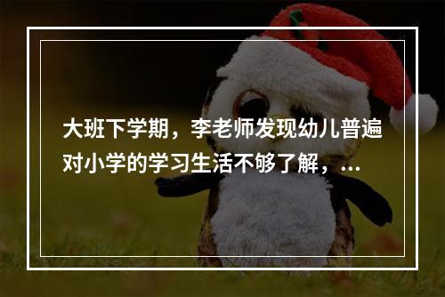 大班下学期，李老师发现幼儿普遍对小学的学习生活不够了解，一些