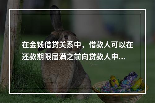 在金钱借贷关系中，借款人可以在还款期限届满之前向贷款人申请（