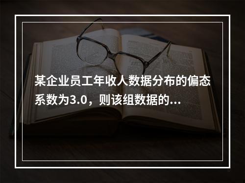 某企业员工年收人数据分布的偏态系数为3.0，则该组数据的分布