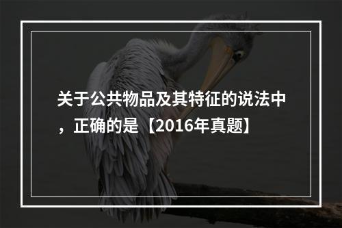 关于公共物品及其特征的说法中，正确的是【2016年真题】