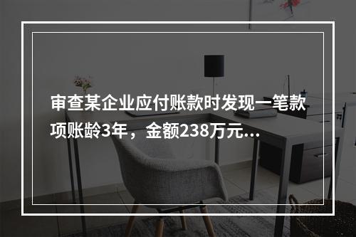 审查某企业应付账款时发现一笔款项账龄3年，金额238万元，询