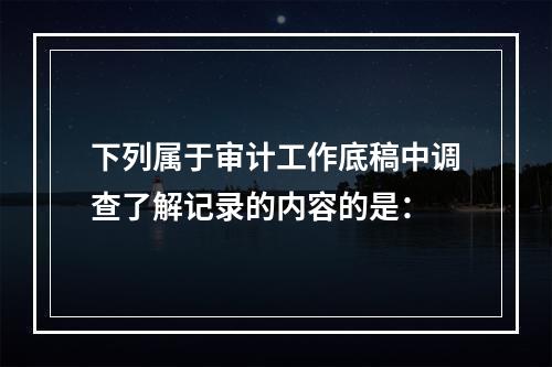 下列属于审计工作底稿中调查了解记录的内容的是：