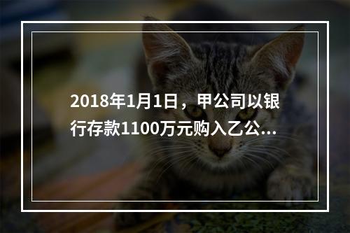 2018年1月1日，甲公司以银行存款1100万元购入乙公司当