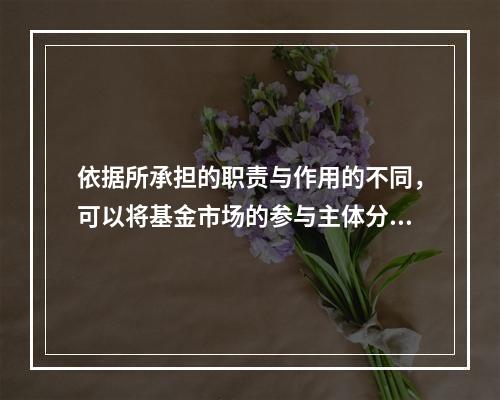 依据所承担的职责与作用的不同，可以将基金市场的参与主体分为基