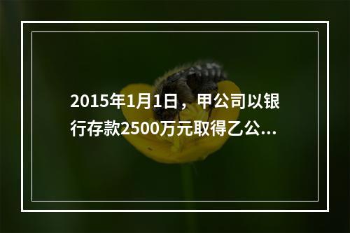 2015年1月1日，甲公司以银行存款2500万元取得乙公司2