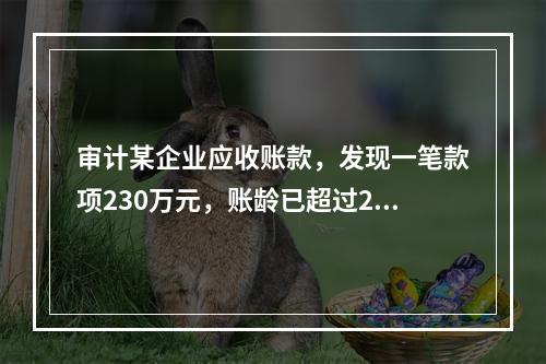 审计某企业应收账款，发现一笔款项230万元，账龄已超过2年，