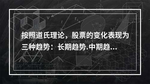 按照道氏理论，股票的变化表现为三种趋势：长期趋势.中期趋势及