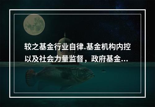 较之基金行业自律.基金机构内控以及社会力量监督，政府基金监管