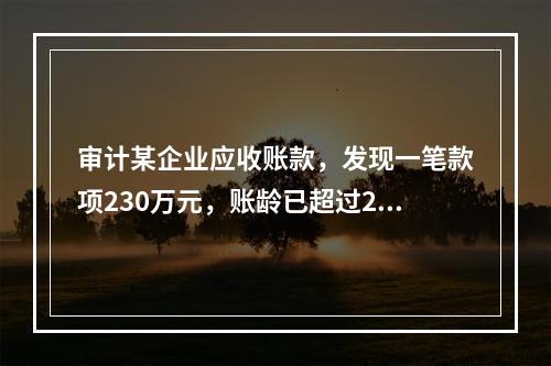 审计某企业应收账款，发现一笔款项230万元，账龄已超过2年，