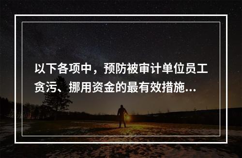 以下各项中，预防被审计单位员工贪污、挪用资金的最有效措施是(