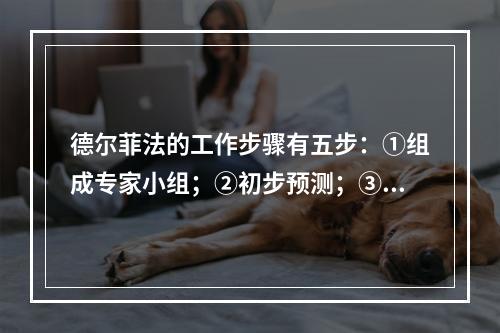 德尔菲法的工作步骤有五步：①组成专家小组；②初步预测；③反馈