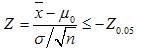 已知总体方差，显著性水平α=0.05，检验的假设为：H0：