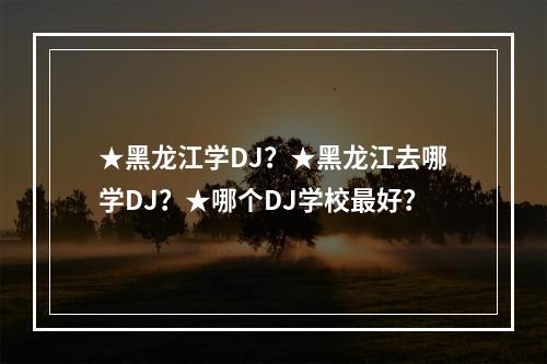 ★黑龙江学DJ？★黑龙江去哪学DJ？★哪个DJ学校最好？